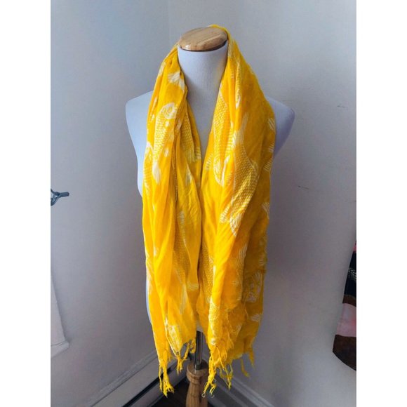 Yellow Fish Print Scarf Pashmina Shawl - Picture 2 of 5
